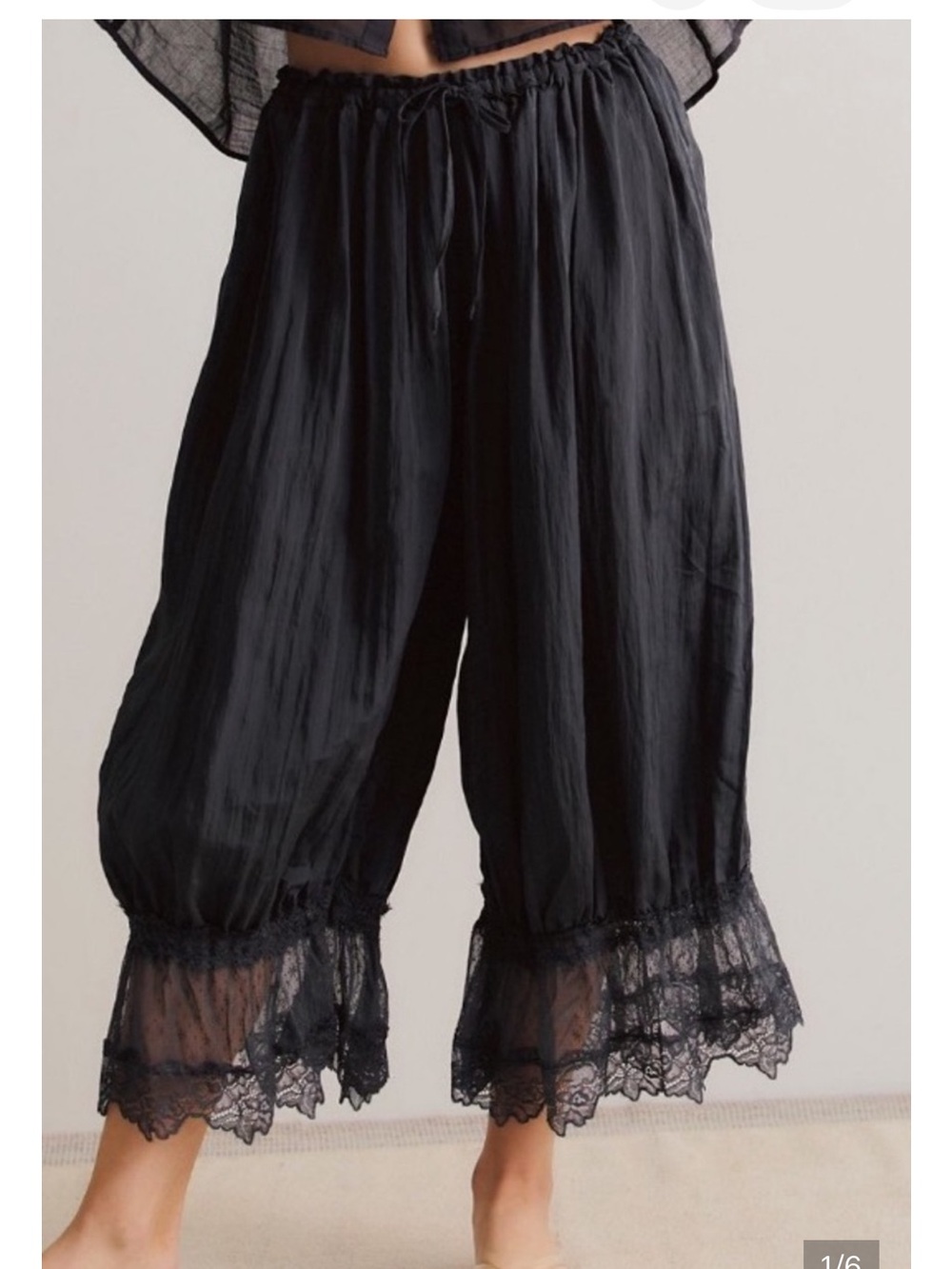 FREE PEOPLE FOREVER YOU G VICTORIAN LACE TRIMMED LONG BLOOMERS BLACK SP